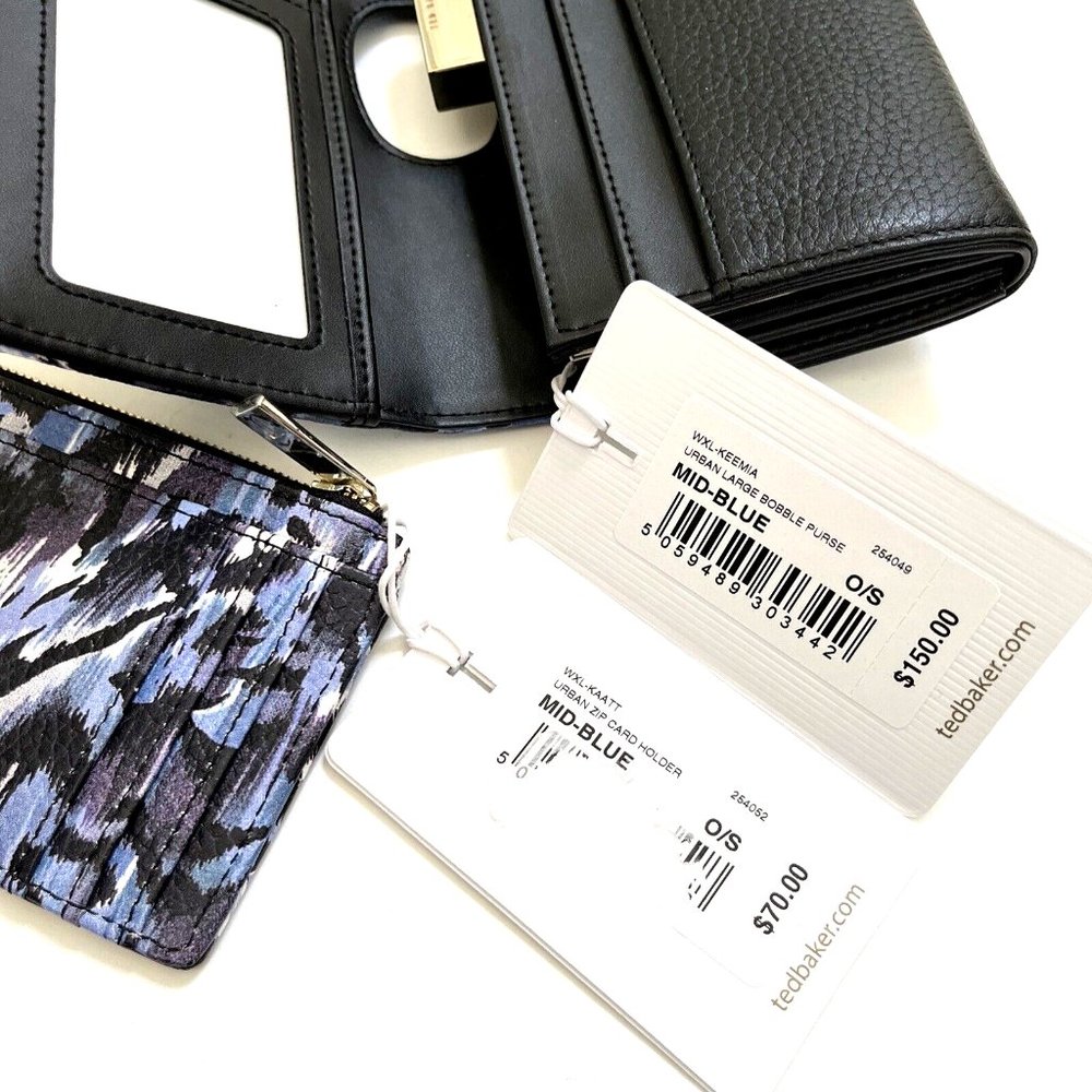 NWT Ted Baker London Boxed 2pc Wallet & Card Case Set Leather Blue Print Gift - Picture 11 of 13